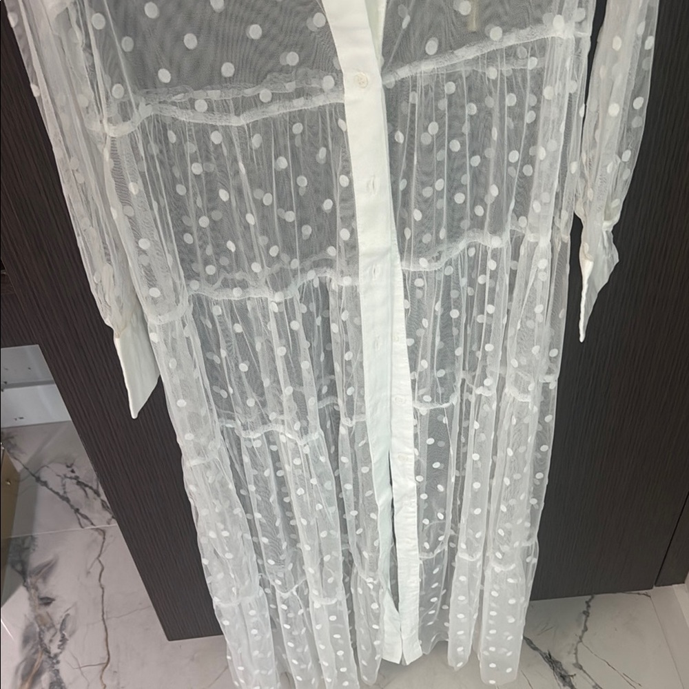 Zara Divine Ecru Polka Dot Tulle Maxi Dress. Like NEW Medium - Picture 17 of 17